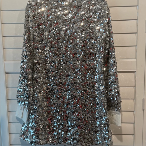 AKIRA Silver Sequin Dress with White Collar - Picture 5 of 8